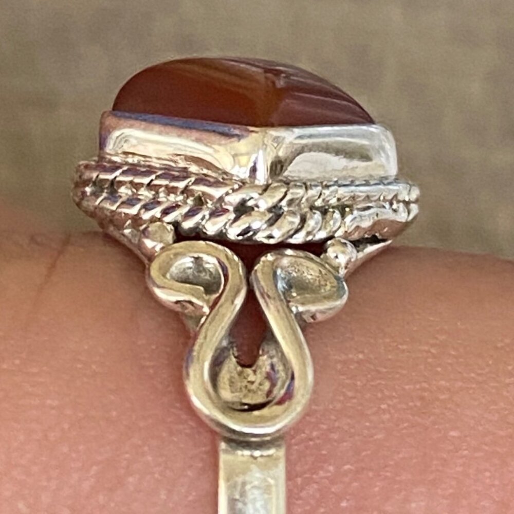 Ring Size 8 Red Orange Carnelian Diamond Cabochon Smooth Sterling Silver 925 Wom - Picture 2 of 8